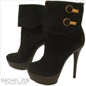 RACHEL ZOE Cuffed Black Suede Platform 6" Stiletto Heel Ankle Boots